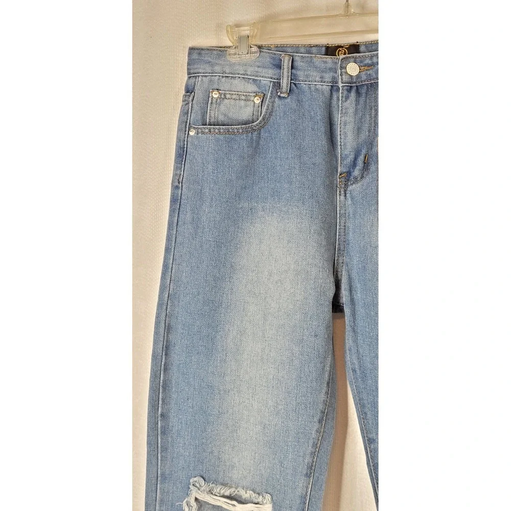 SRPEDRO Women's High Waist Distressed Cut Out Denim Jeans Mid-Wash Sz 9 / 10 - Picture 3 of 9